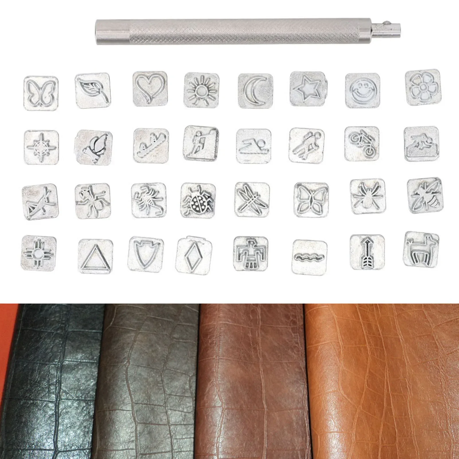 32PCS Cartoon Animal Plant Lea - Leather Stamp Set recension och pris